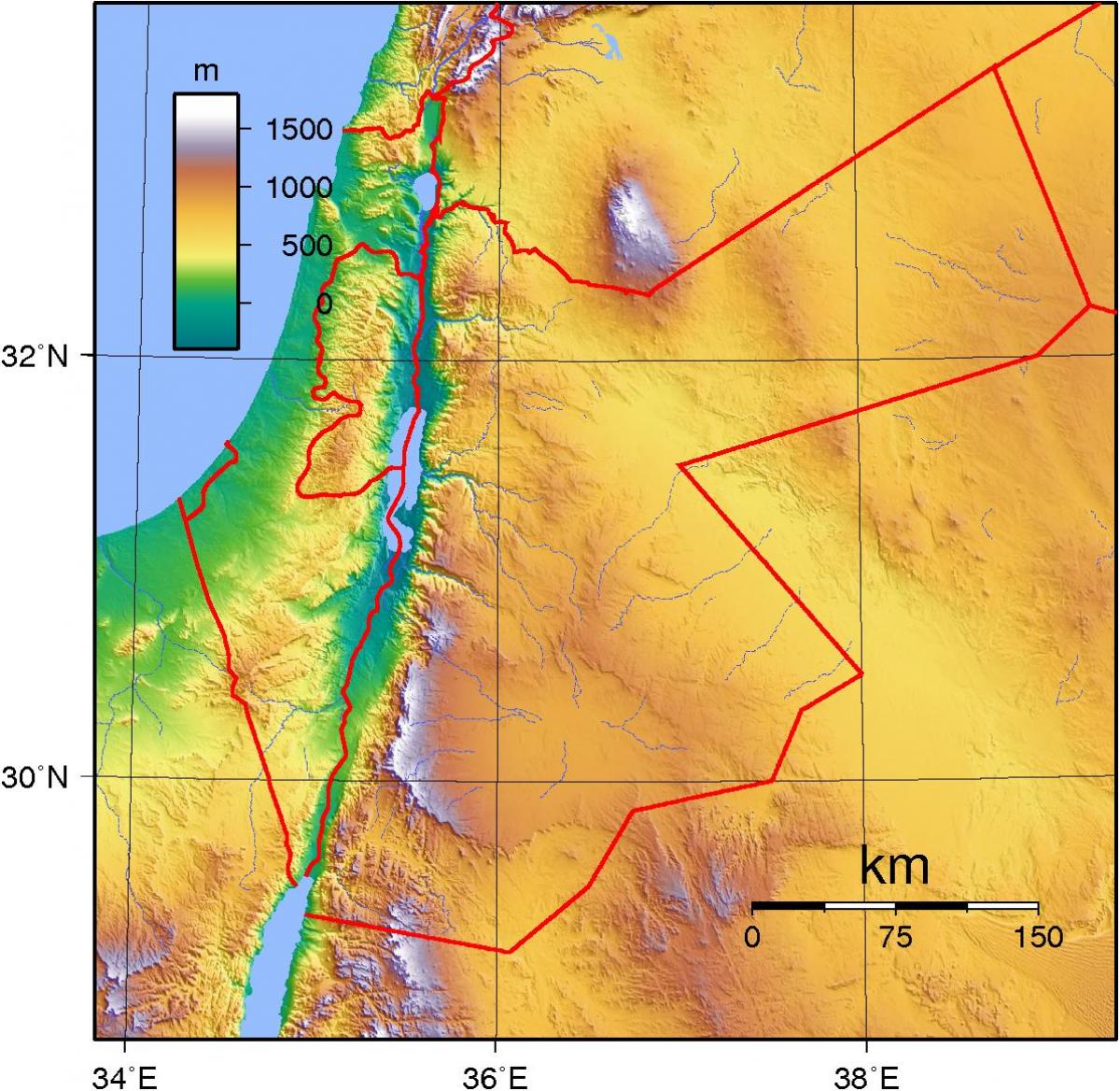 карта Иордании топографическая